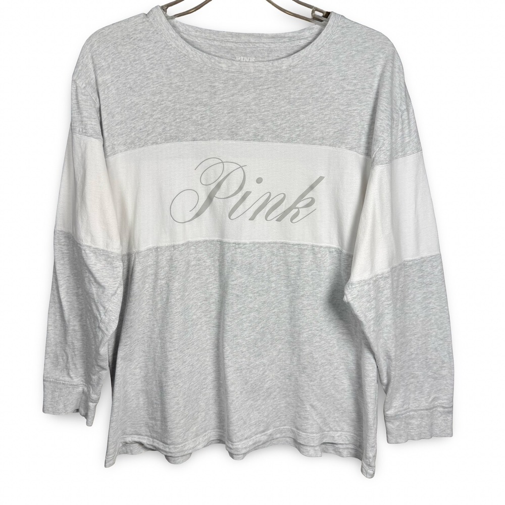 PINK Victoria Secret T Shirt Medium M‎ Loungewear Basic Top Long Sleeve Logo